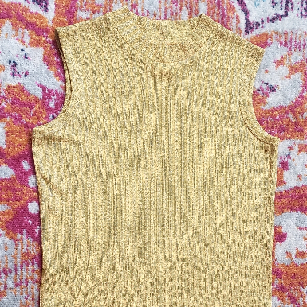 Vintage Gold Yellow Ribbed Turtle Neck Tank Small